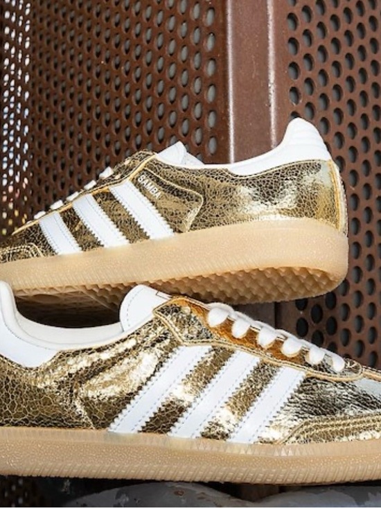 adidas Shoes - adidas Women’s Metallic Gold Samba oG Sneakers with White Stripes